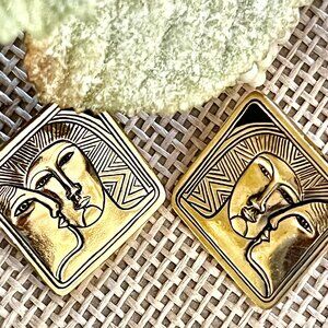 Vintage LAUREL BURCH EARRINGS Ancient Ancestors Egyptian Style Post Earrings Sq